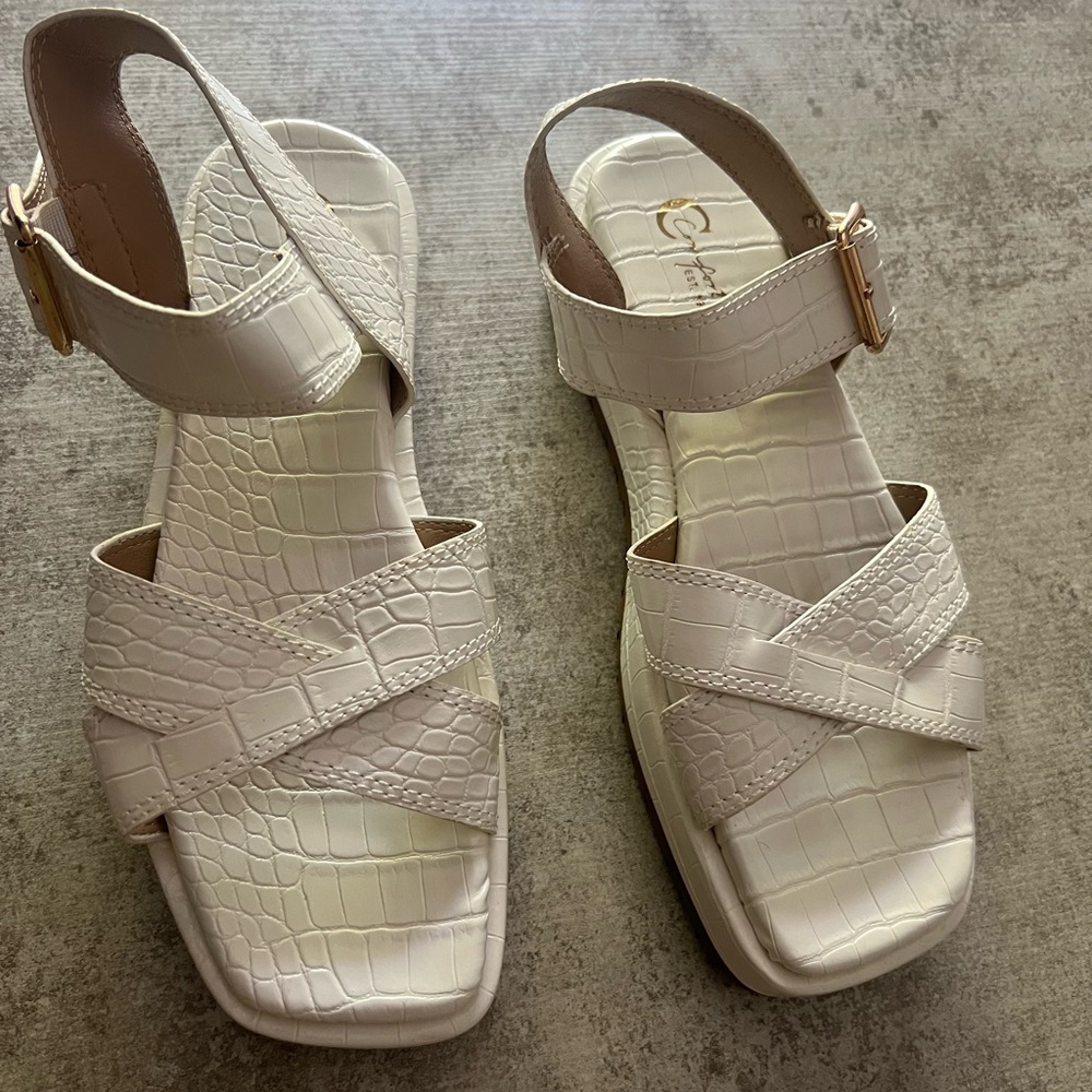 Elegant Cream Croc-Embossed Sandals